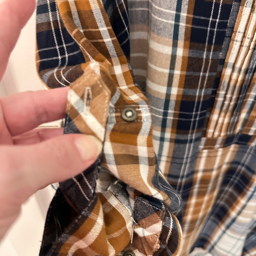 CAFE MARRAKESH S Brown plaid woman 1/2 button long sleeve rayon flannel - Picture 8 of 12